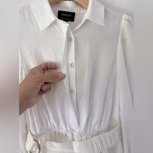 Bardot The Mini Shirt Dress In Ivory Long Sleeve White Linen Blend Size Small - Picture 5 of 15